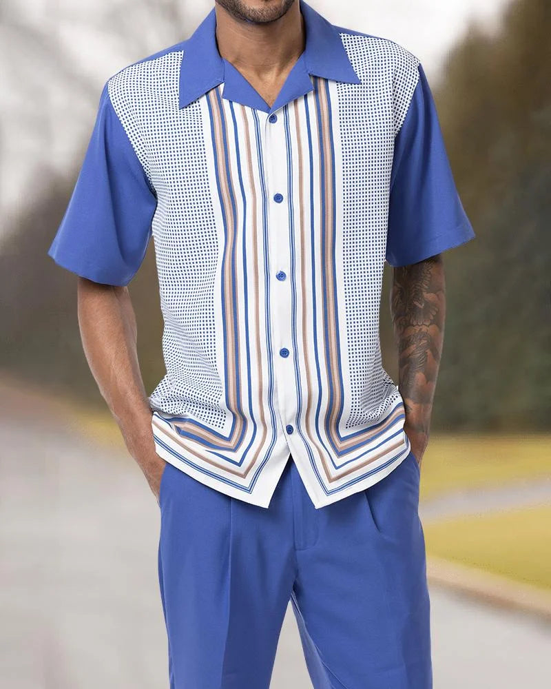 Men's 2-Piece Fashion Top + Pants Cafe Vertical and Horizontal Stripe