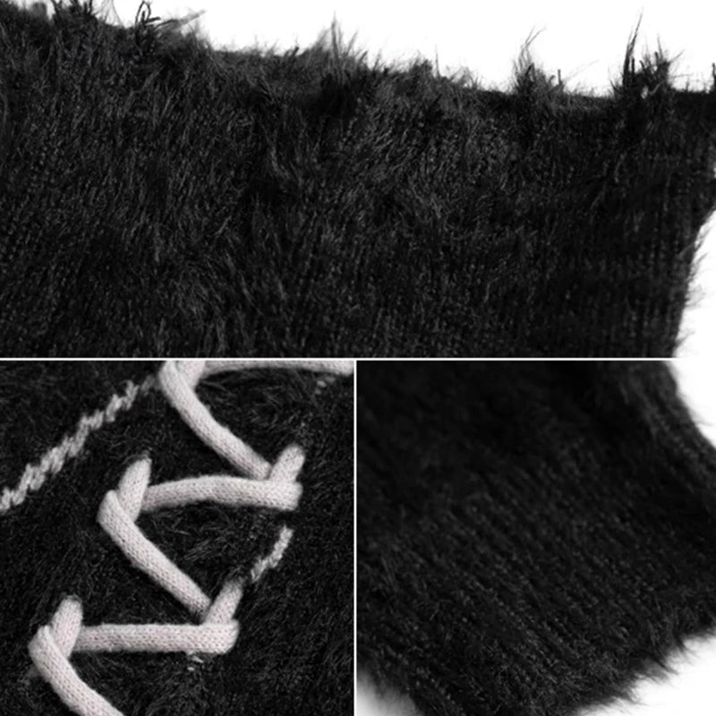 Men's Mohair Dark Turtleneck Sweater  Wool Oversize Knitwear