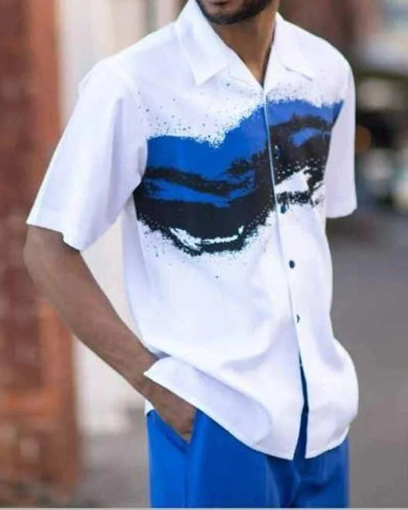 Men's 2-Piece Fashion Top + Pants Cafe Vertical and Horizontal Stripe