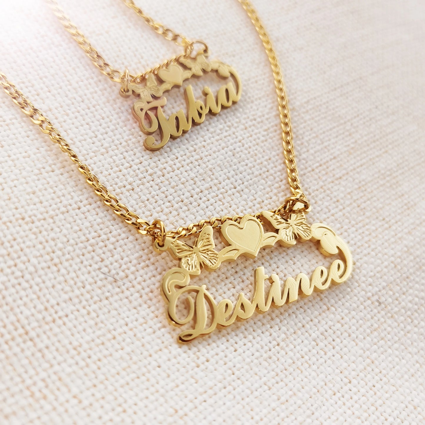 Gold Name Custom Women's Necklace Stainless Steel Butterfly Pendant