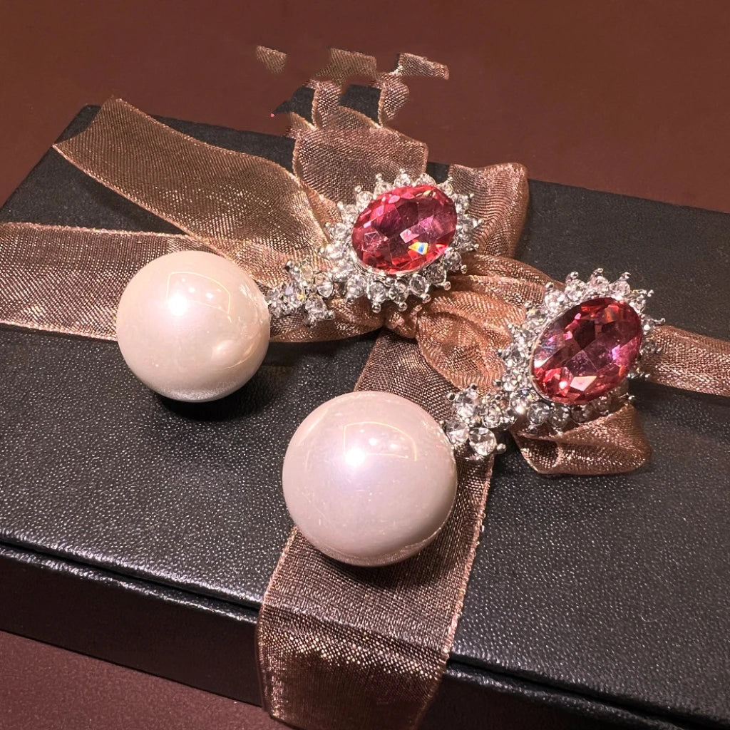 Retro Fashion Pearl Blue Stone Necklace Earrings