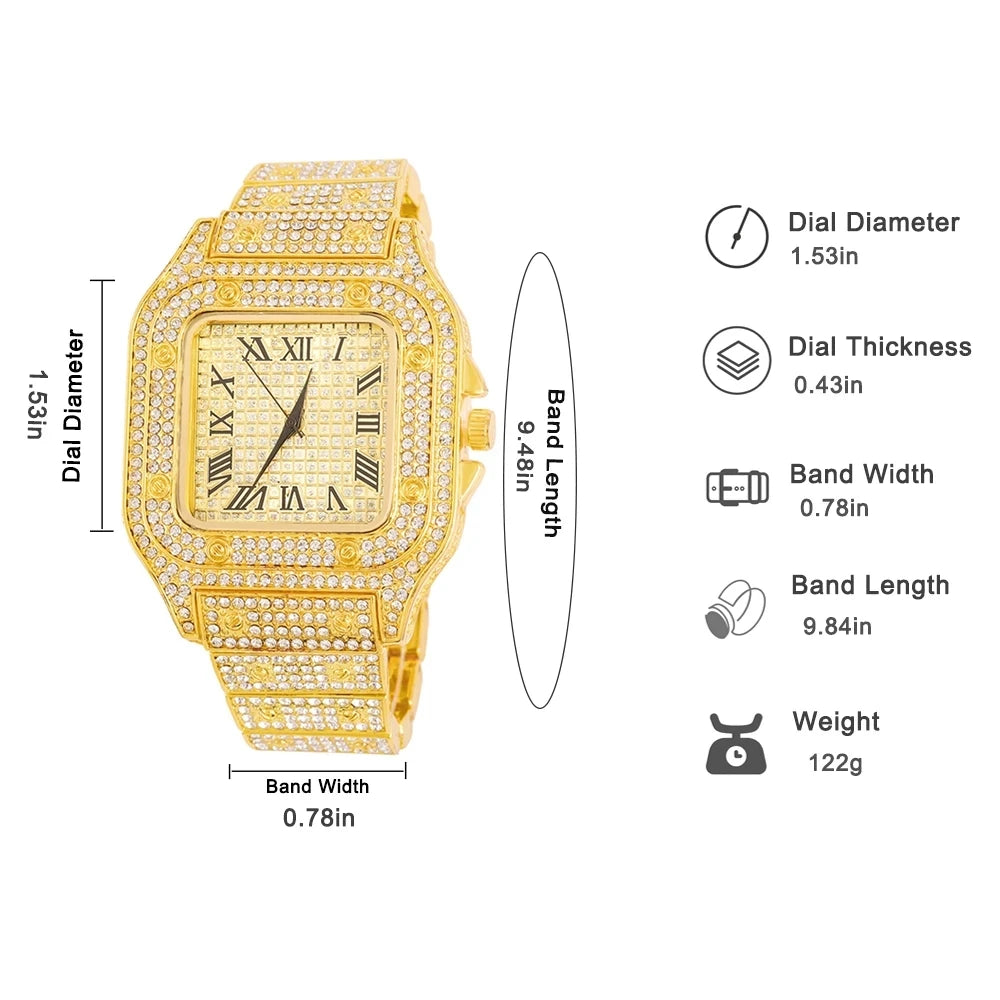 Gold Color Cuban Chain Watch for Men