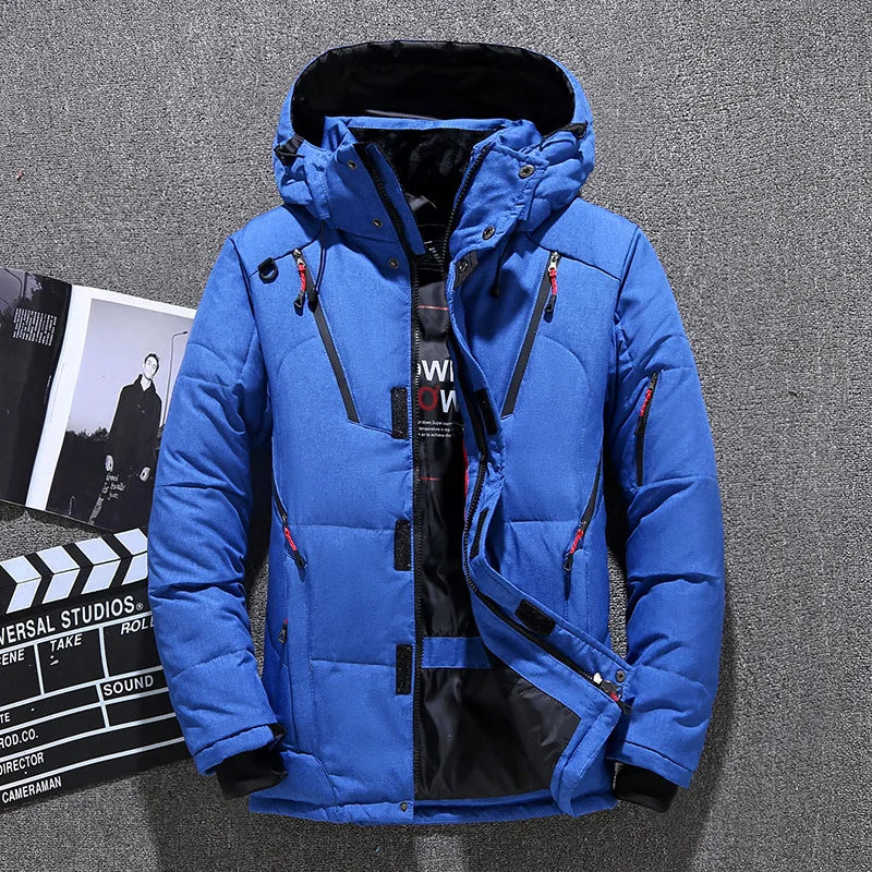 Mens White Duck Down Jacket Warm Hooded Thick Puffer Jacket