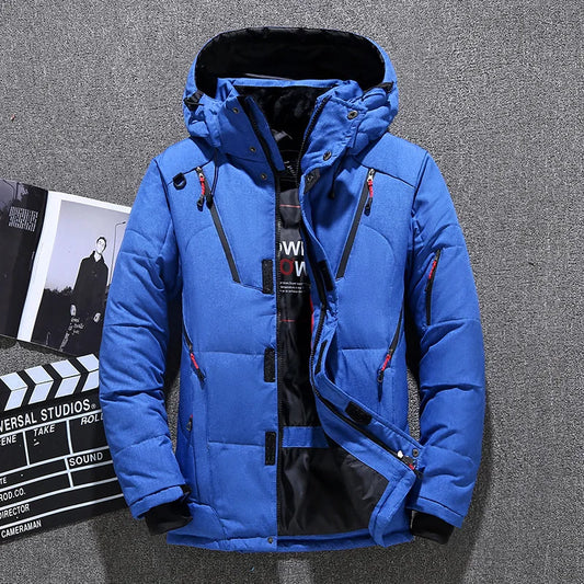 Mens White Duck Down Jacket Warm Hooded Thick Puffer Jacket