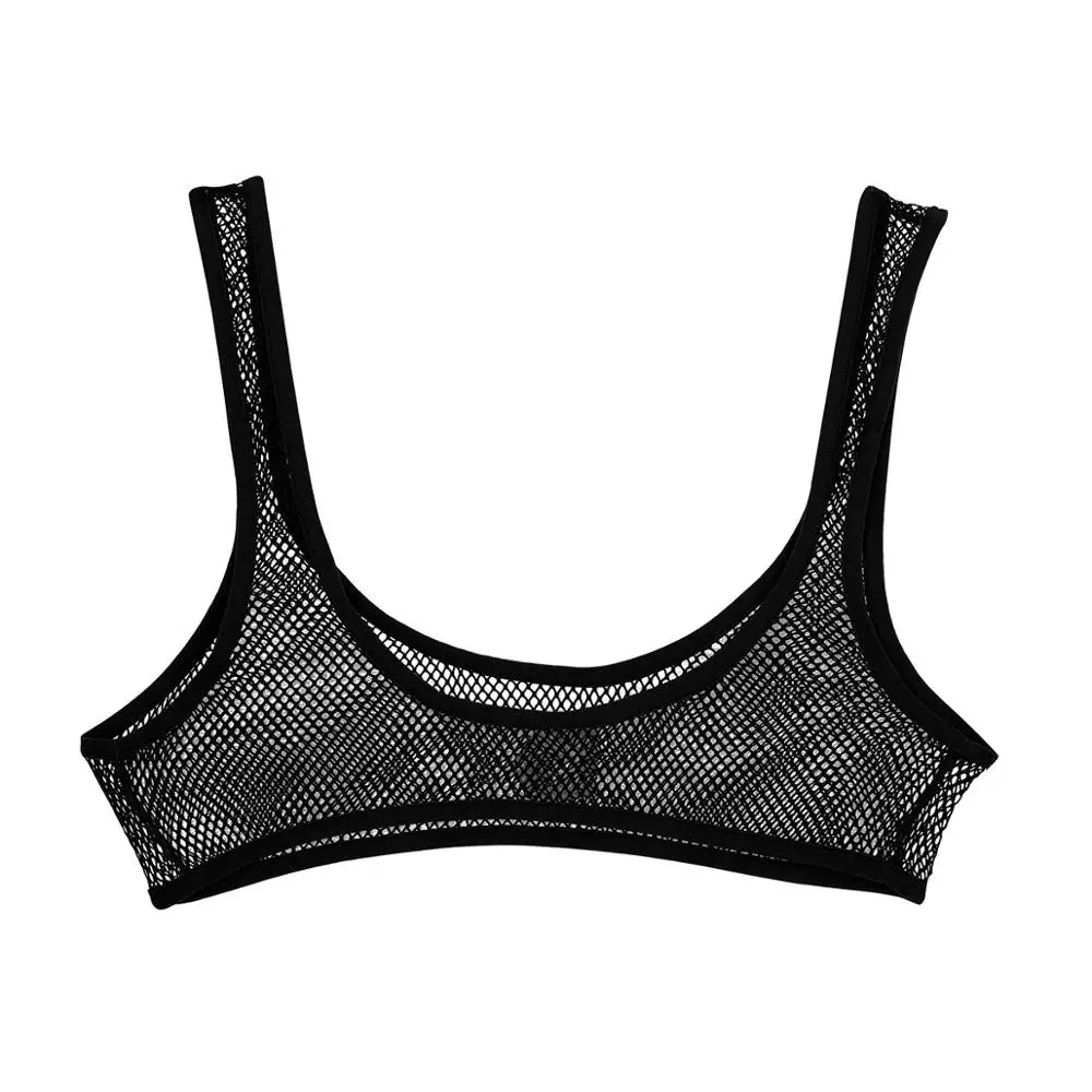 Women Fishnet Cropped Tank Top Lingerie See Through Fishnet