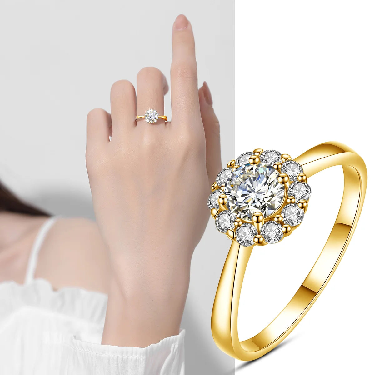 Flower Ring With Moissanite Diamond Pure Silver Women's Jewelry