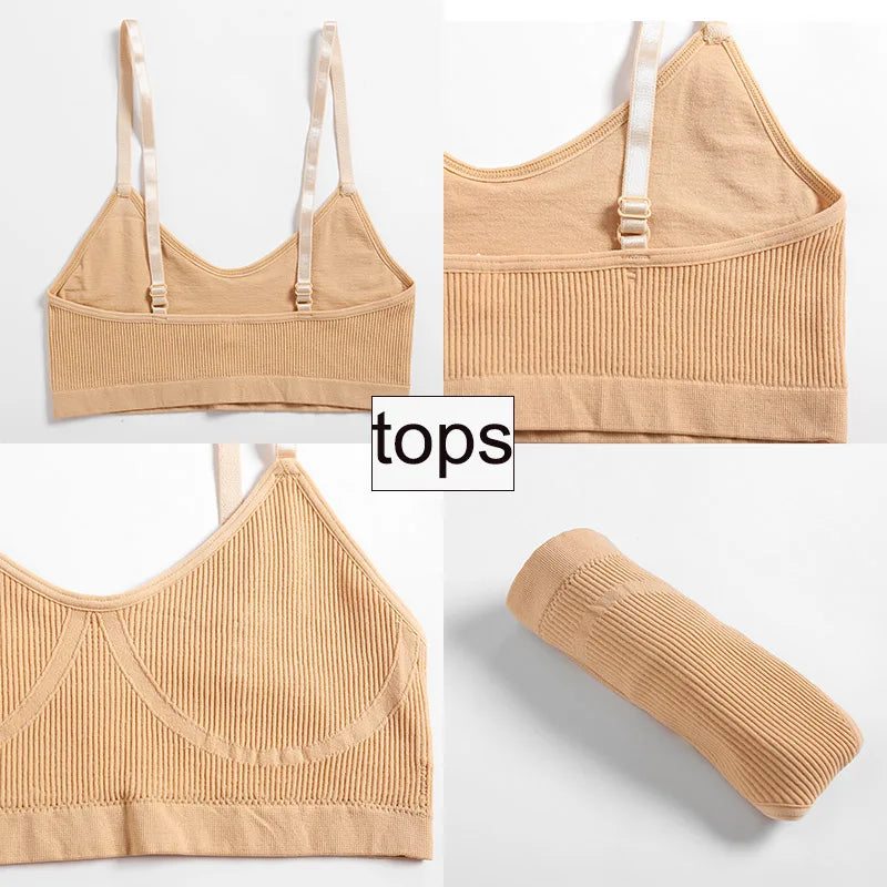 Women Bra Set Sexy Lingerie Female Underwear Set Bralette Ribbed Tops