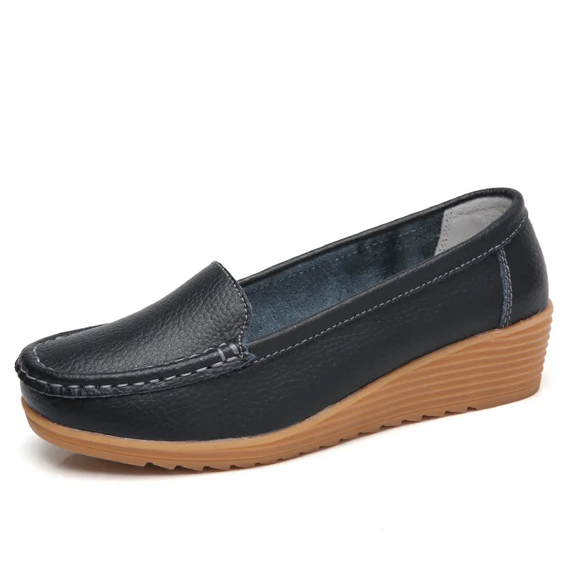 Women Flats  Genuine Leather Shoes Wedge Heels Women Loafers