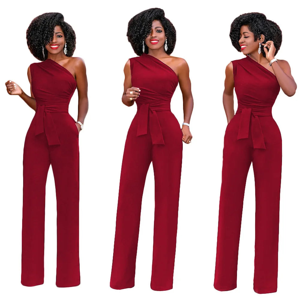 Women Off Shoulder Casual Jumpsuits Wide Leg Pants