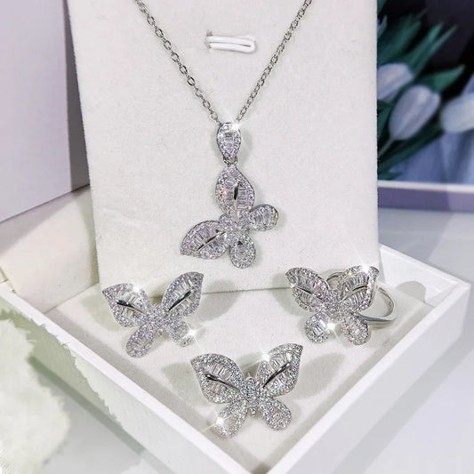 Women's Jewelry Set Butterfly Shape Earrings Ring Necklace Set