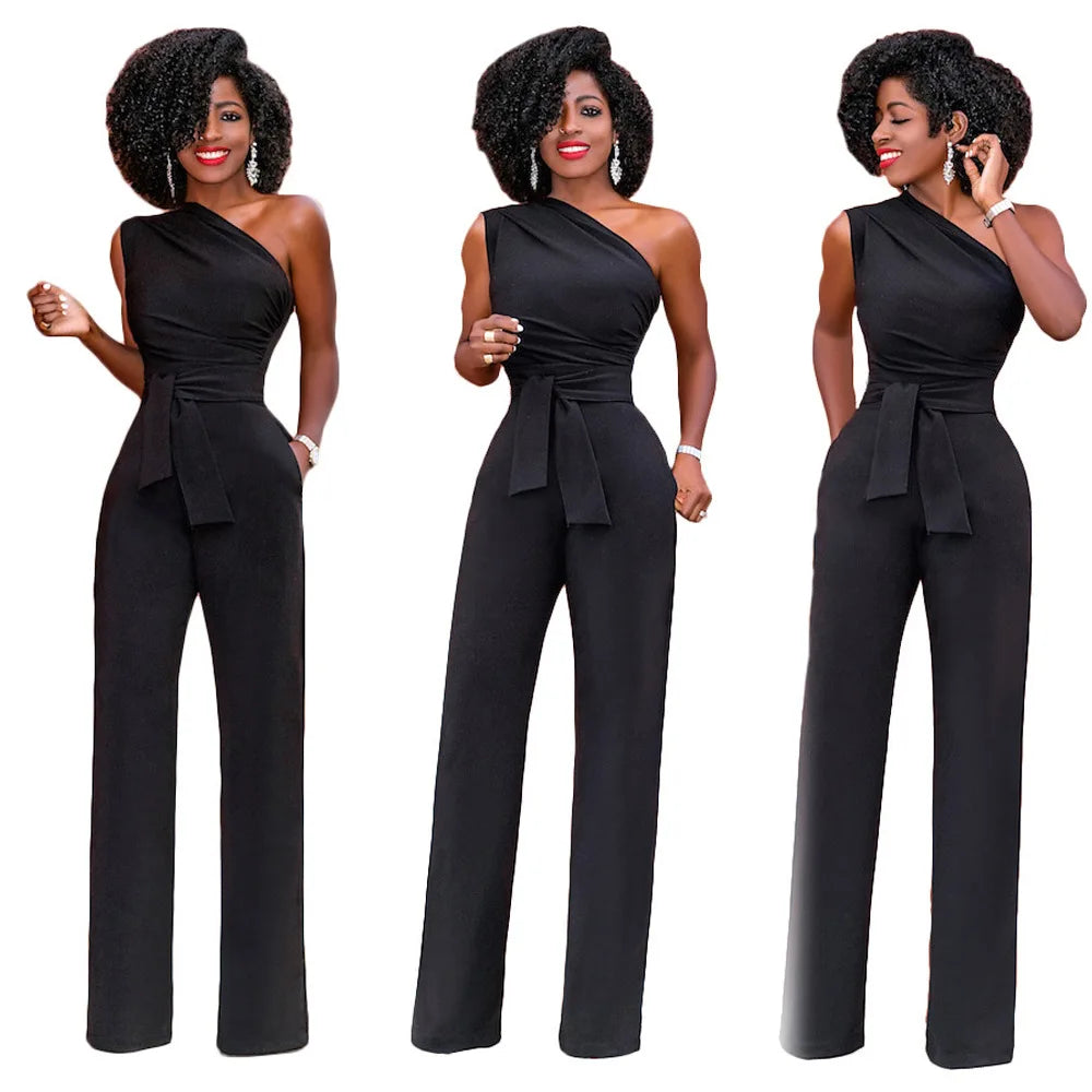 Women Off Shoulder Casual Jumpsuits Wide Leg Pants