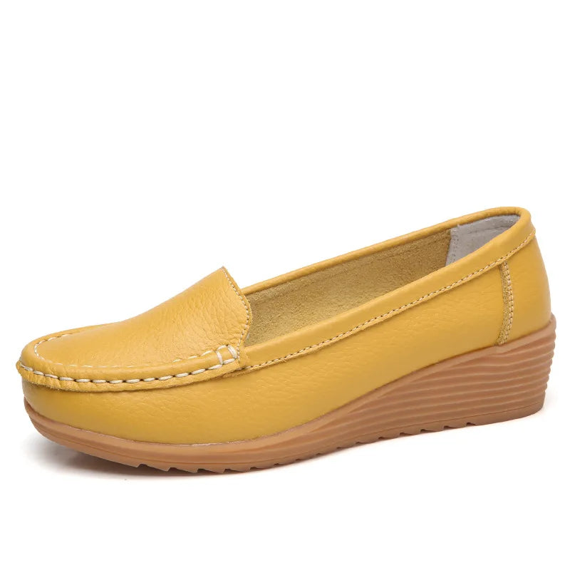 Women Flats  Genuine Leather Shoes Wedge Heels Women Loafers