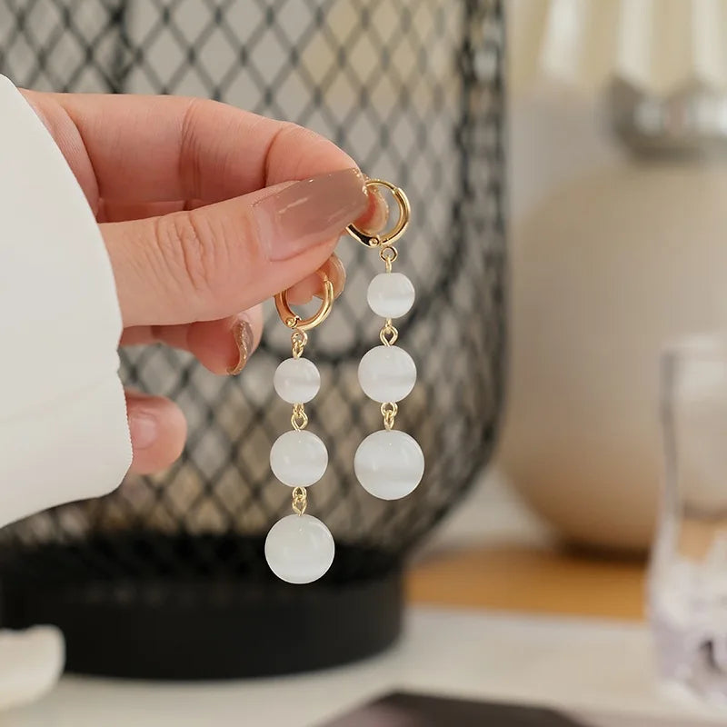 Red Pearl Long Tassel Earrings