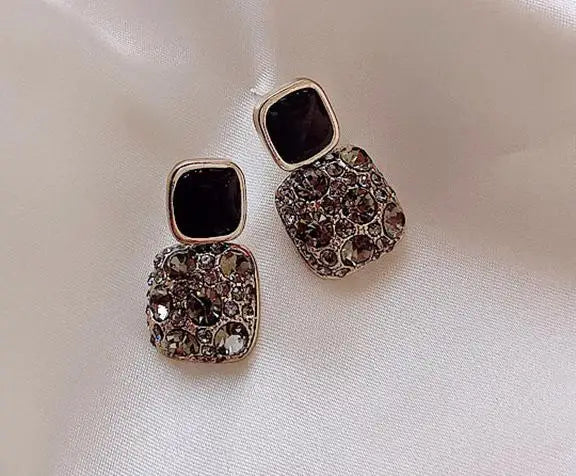 Silver Needle Purple Retro Square Rhinestone Red Earrings