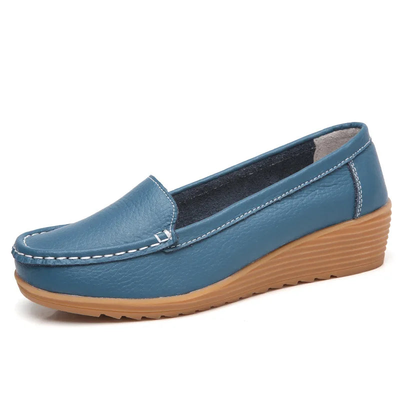 Women Flats  Genuine Leather Shoes Wedge Heels Women Loafers