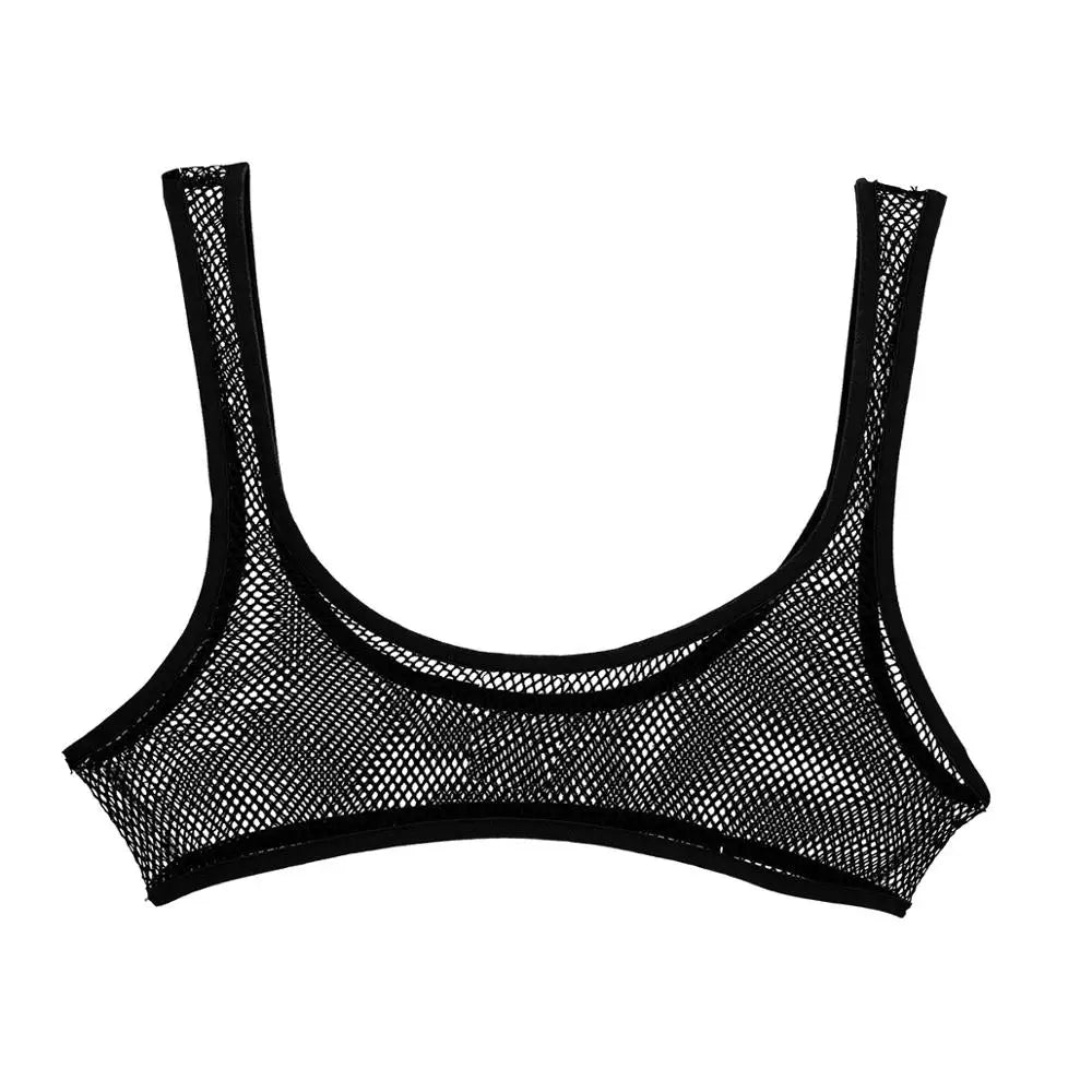 Women Fishnet Cropped Tank Top Lingerie See Through Fishnet