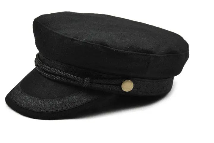 Black Hats For Women Ladies Military Flat Top Hat