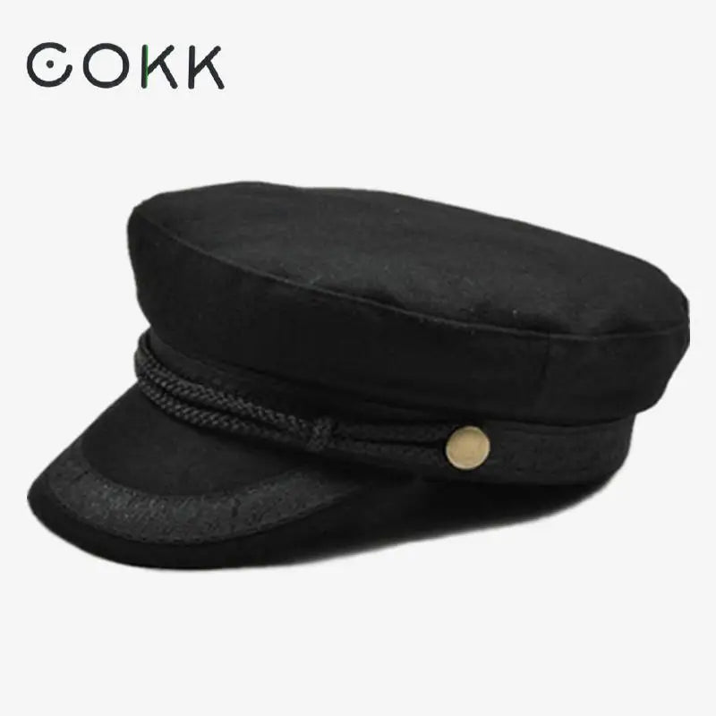 Black Hats For Women Ladies Military Flat Top Hat