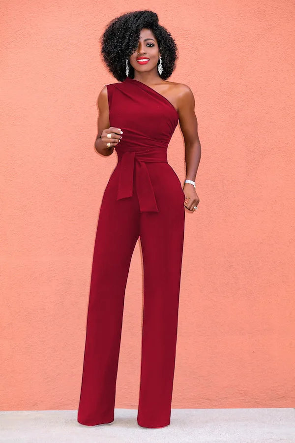 Women Off Shoulder Casual Jumpsuits Wide Leg Pants