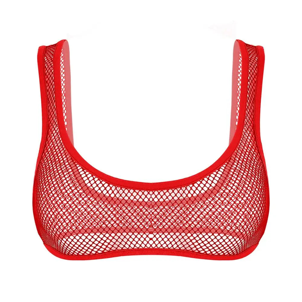 Women Fishnet Cropped Tank Top Lingerie See Through Fishnet