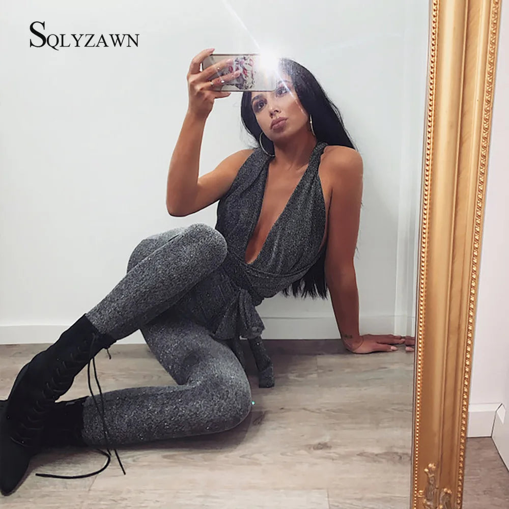 Sexy Sparkle Jumpsuit Glitter Backless Party Club Rompers