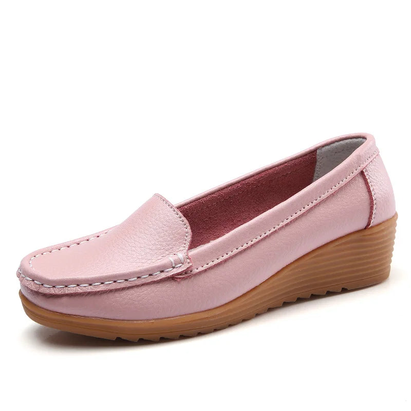 Women Flats  Genuine Leather Shoes Wedge Heels Women Loafers