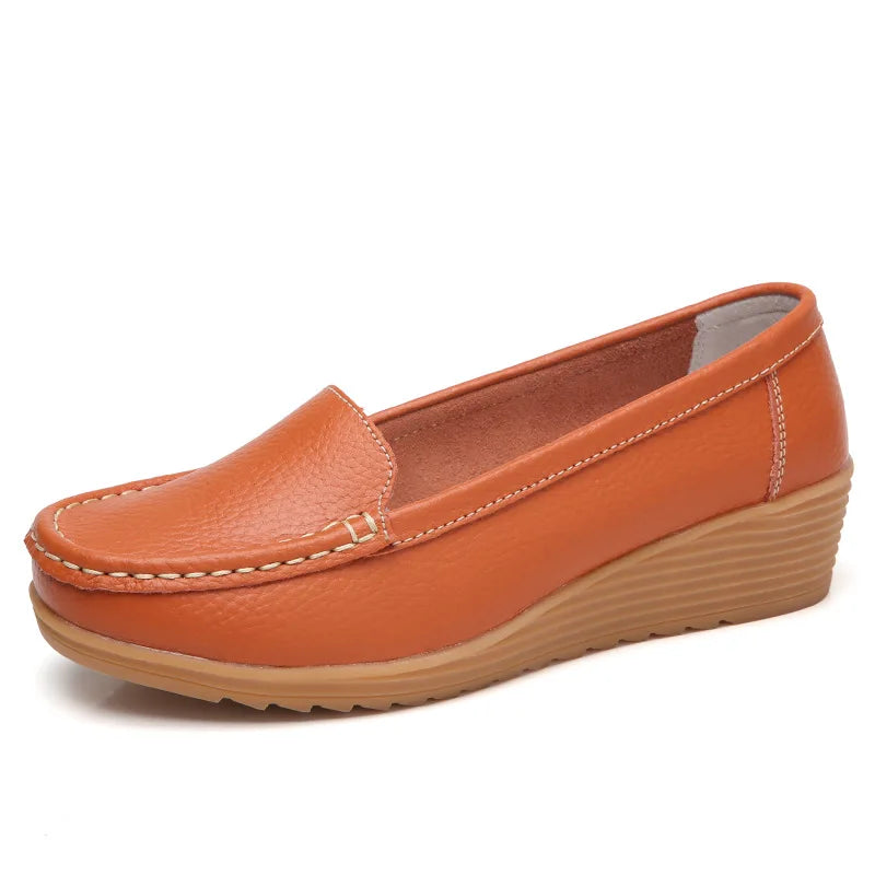 Women Flats  Genuine Leather Shoes Wedge Heels Women Loafers