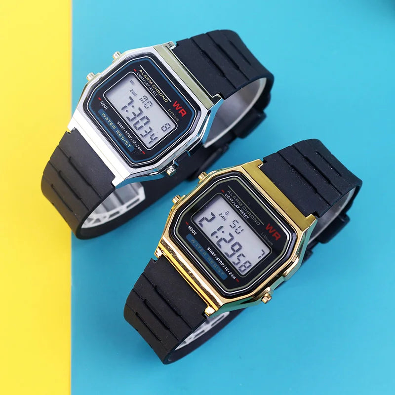 Electronic Watches for Women Men Rose Gold Rubber Strap LED Digital Wristwatch