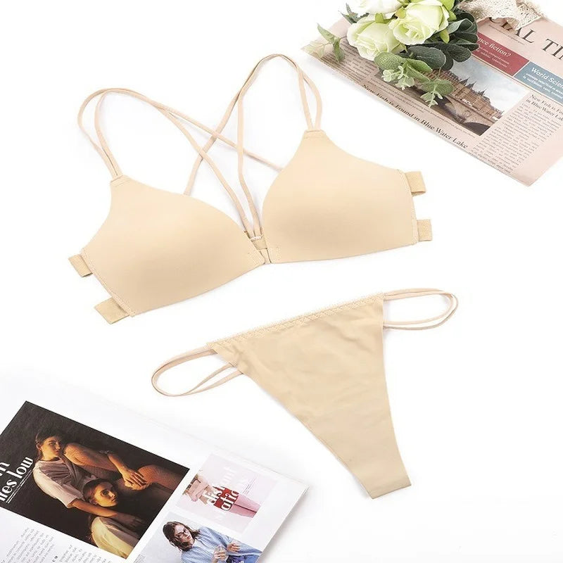 Women Bra And Panties Set Sexy Backless Set Sexy G-String Seamless Bra