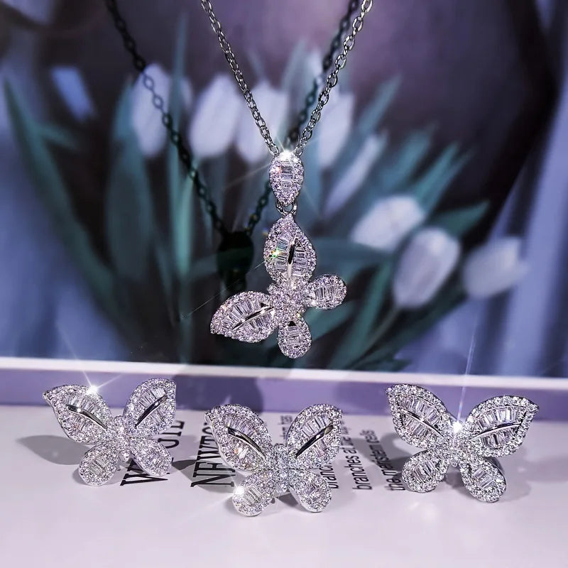Women's Jewelry Set Butterfly Shape Earrings Ring Necklace Set