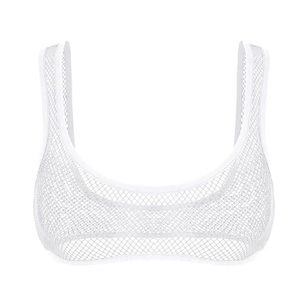 Women Fishnet Cropped Tank Top Lingerie See Through Fishnet