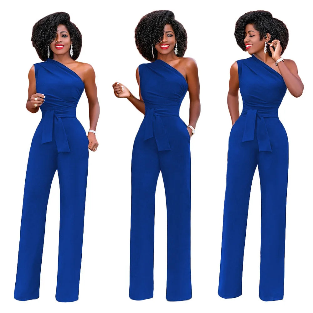 Women Off Shoulder Casual Jumpsuits Wide Leg Pants