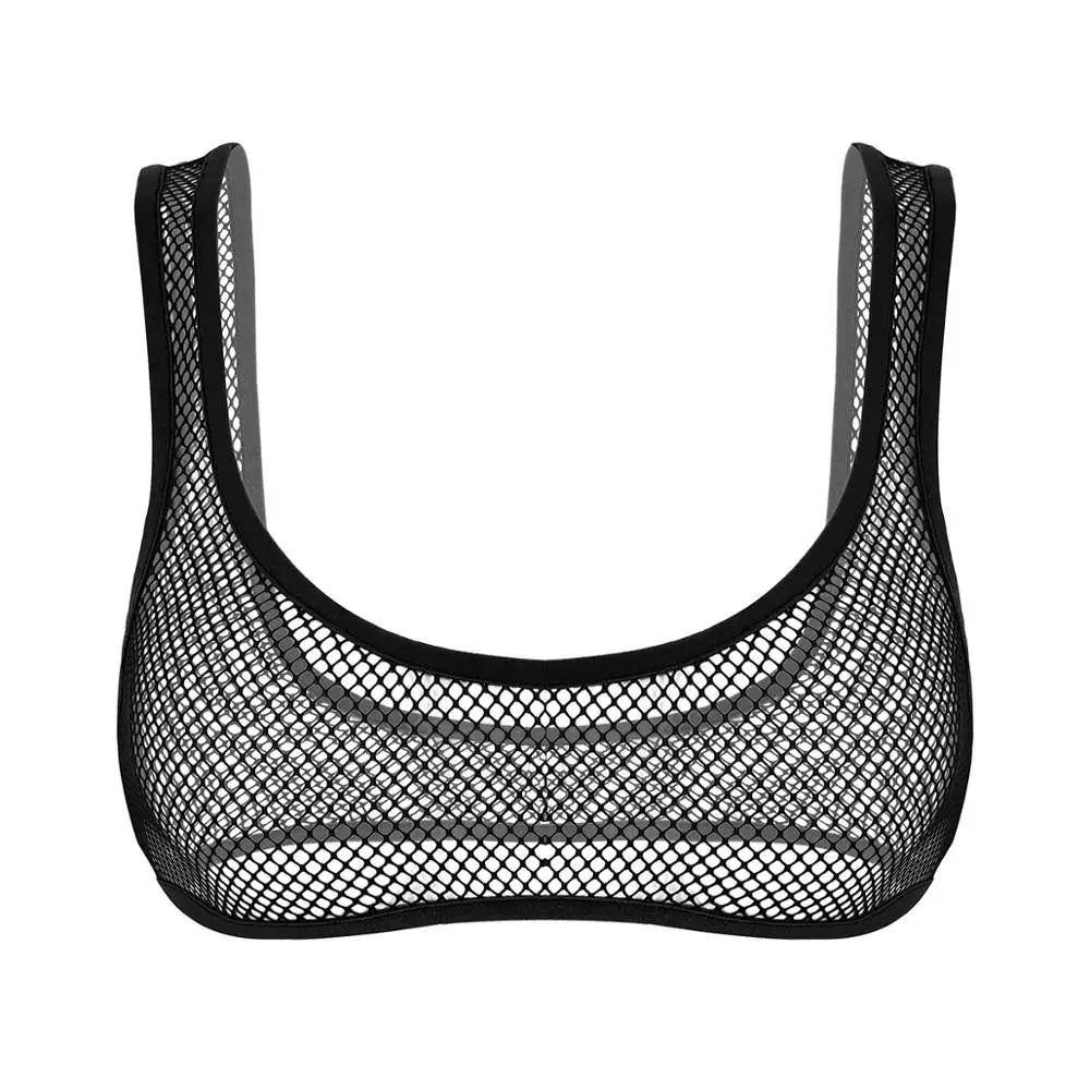 Women Fishnet Cropped Tank Top Lingerie See Through Fishnet