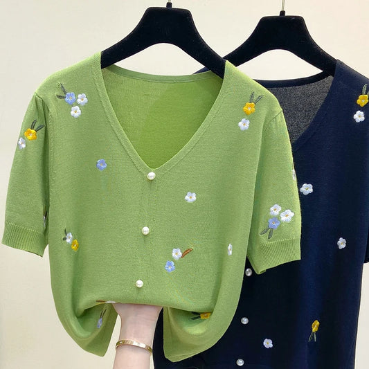 T-shirt women  v-neck cotton sweater