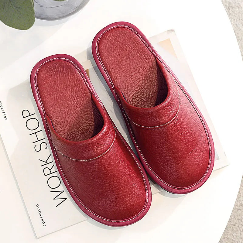 Unisex Leather Slippers  Non-slip Waterproof Floor Slides