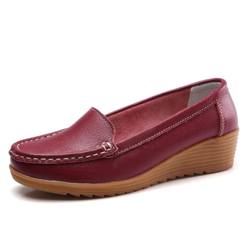 Women Flats  Genuine Leather Shoes Wedge Heels Women Loafers