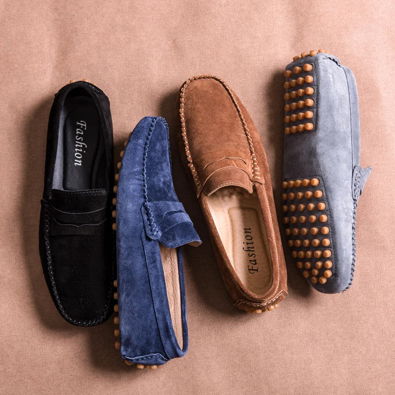 Penny Loafers Men Boat Shoes Moccasins Suede Leather Slip On Flats