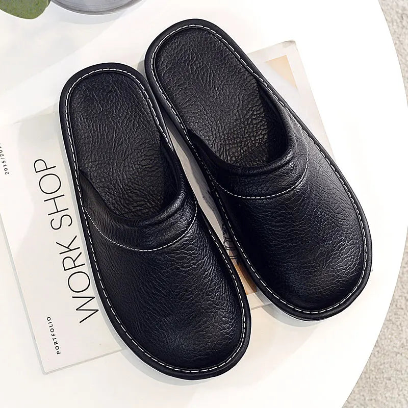 Unisex Leather Slippers  Non-slip Waterproof Floor Slides
