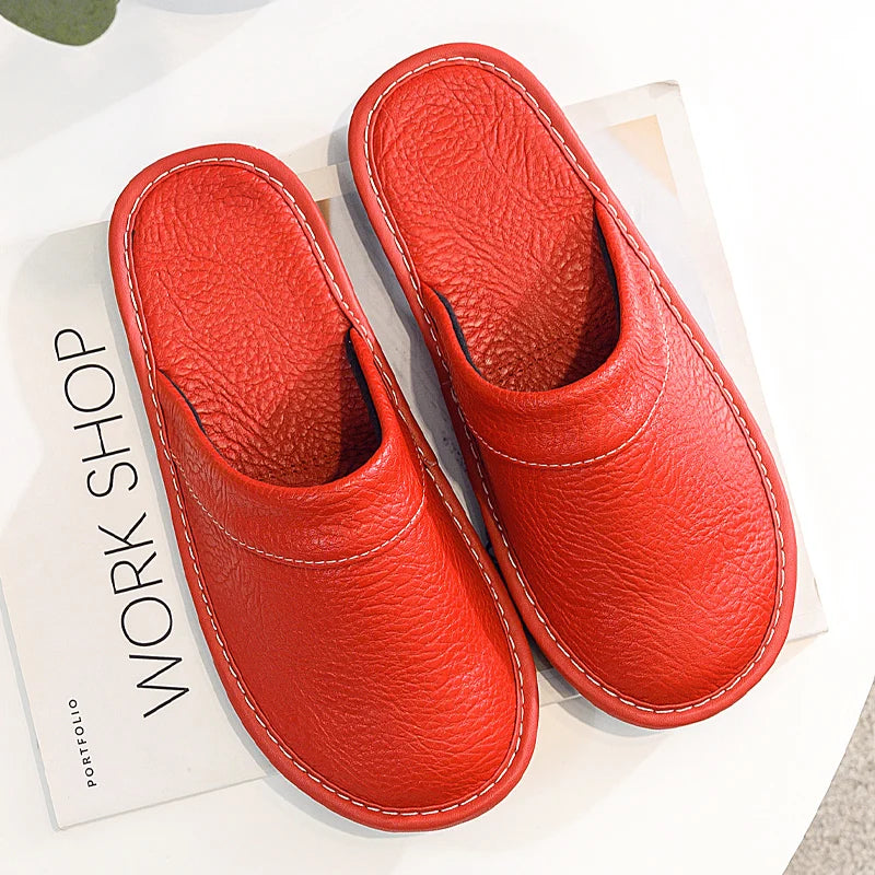 Unisex Leather Slippers  Non-slip Waterproof Floor Slides