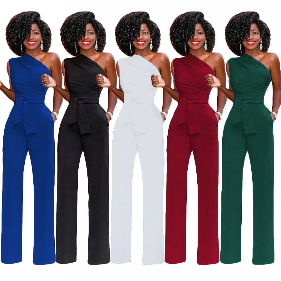 Women Off Shoulder Casual Jumpsuits Wide Leg Pants