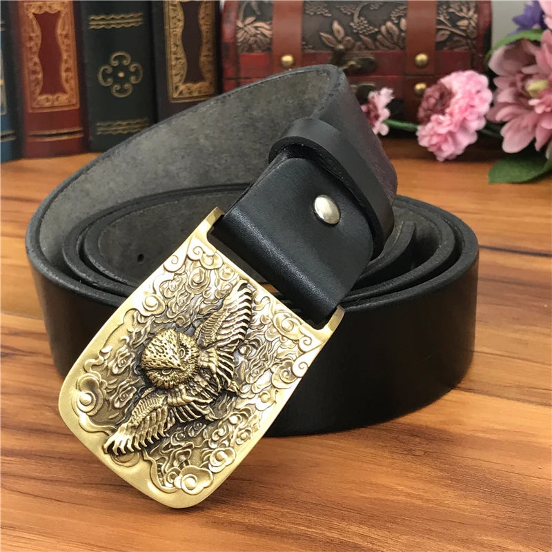 Brass Owl Buckle Yellow Belts For Men Ceinture