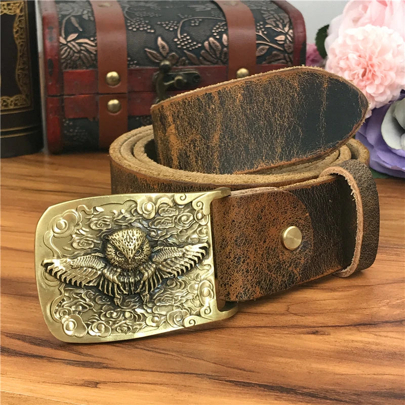 Brass Owl Buckle Yellow Belts For Men Ceinture