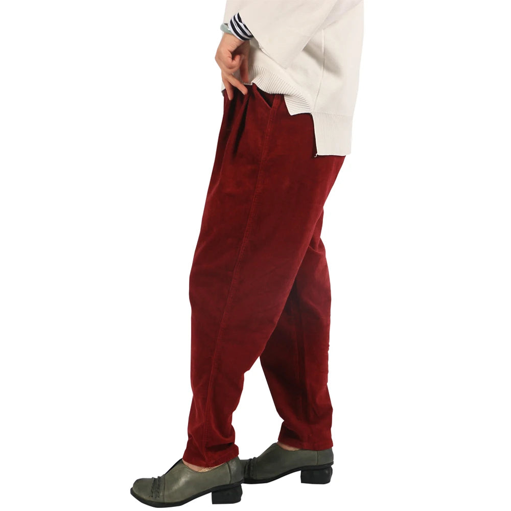 Wide Leg Pants Vintage Casual Thicken Warm Elastic Waist Loose Cotton Pleated Trouser