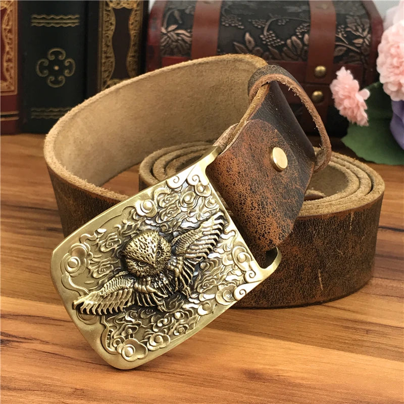 Brass Owl Buckle Yellow Belts For Men Ceinture