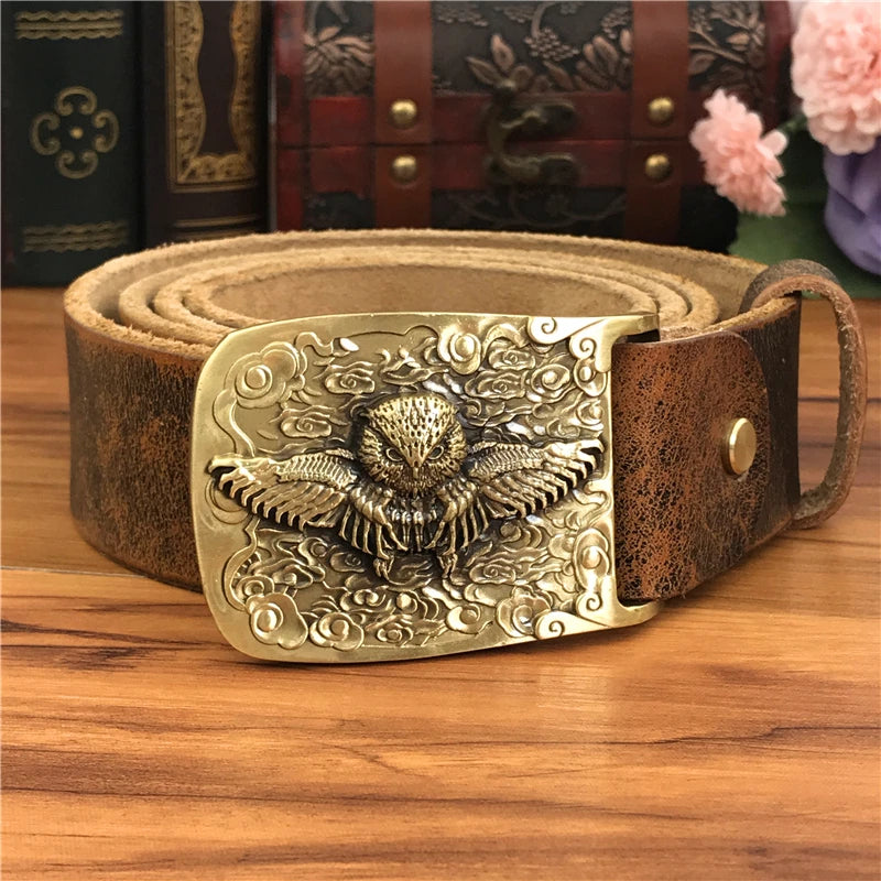 Brass Owl Buckle Yellow Belts For Men Ceinture