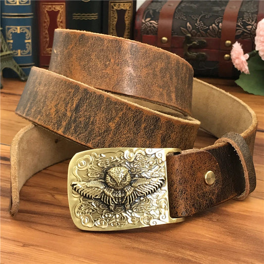Brass Owl Buckle Yellow Belts For Men Ceinture