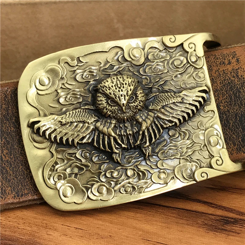 Brass Owl Buckle Yellow Belts For Men Ceinture
