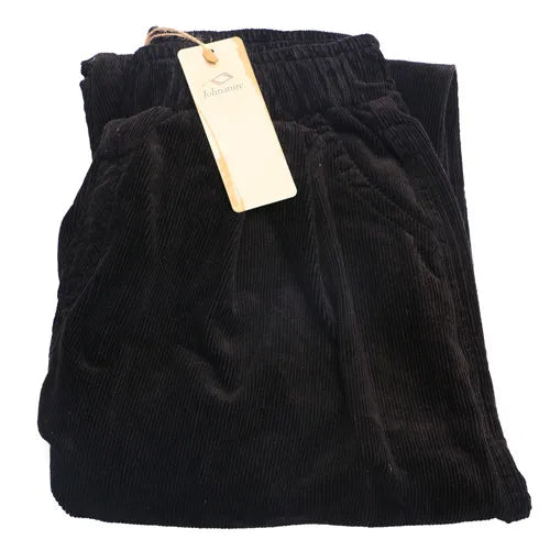 Wide Leg Pants Vintage Casual Thicken Warm Elastic Waist Loose Cotton Pleated Trouser