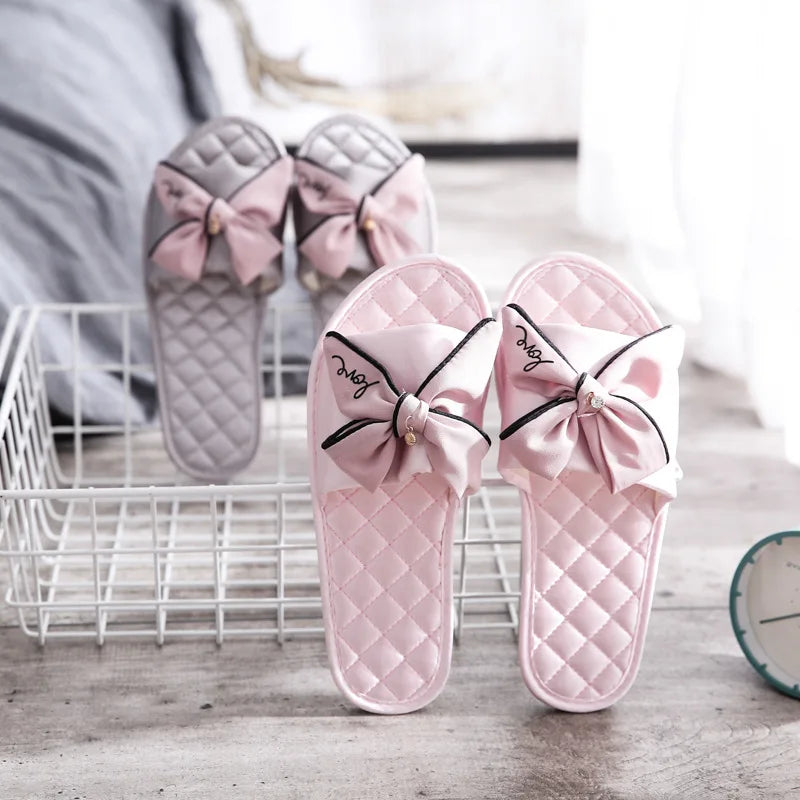 Women Slides Flip Flops  Casual Beach Bow Sandals Comfortable Flat Shoes