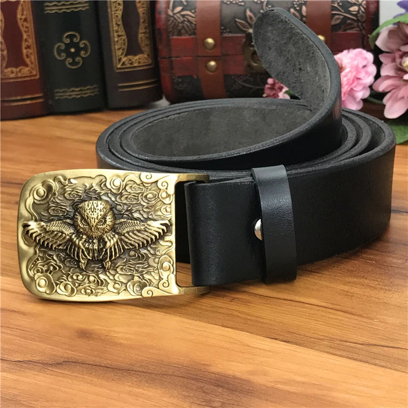 Brass Owl Buckle Yellow Belts For Men Ceinture